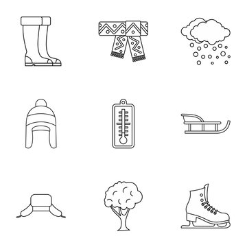 Weather winter icons set. Outline illustration of 9 weather winter vector icons for web