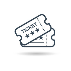Ticket or tickets icon on white background. Vector illustration.