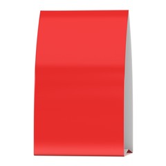 Red paper tent card. 3d render illustration isolated. Table card mock up on white background.