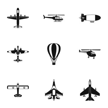 Combat aircraft icons set. Simple illustration of 9 combat aircraft vector icons for web