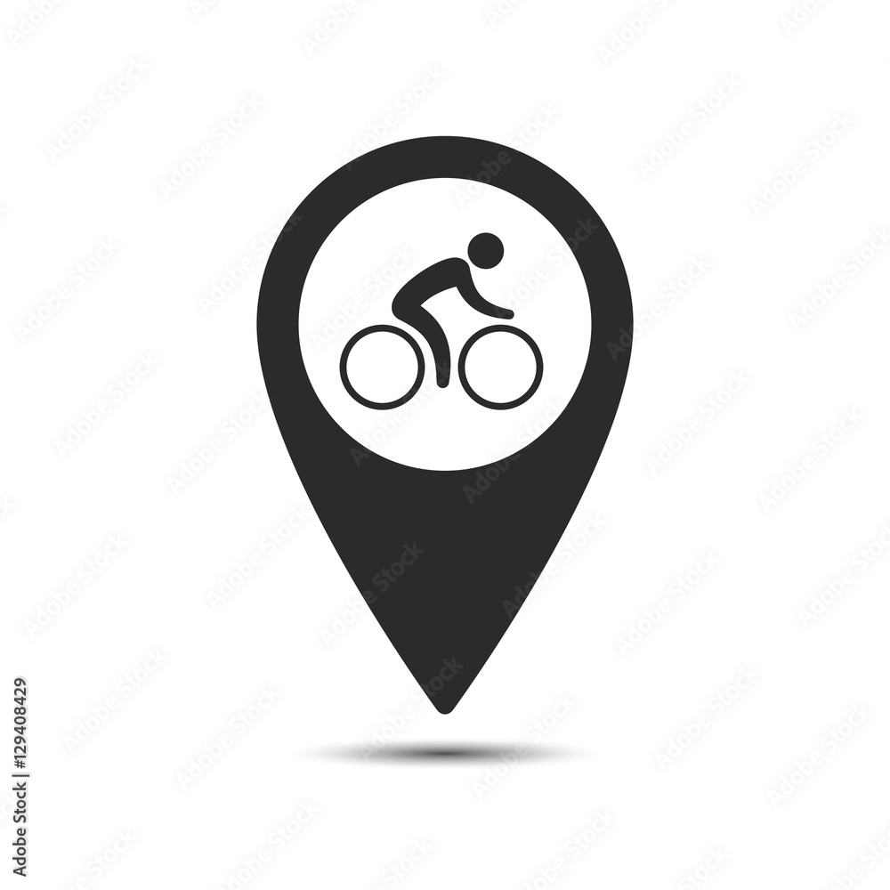 Poster map pointer with symbol bicycle path or parking place. vector isolated illustration of map mark and 