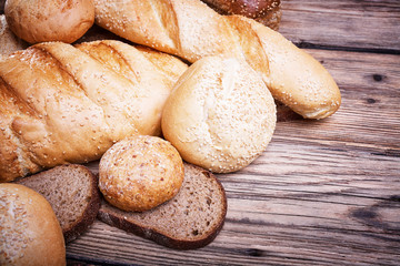 Golden bread on a wooden table