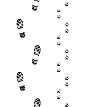 Prints of human feet and dog paws,seamless vector wallpaper