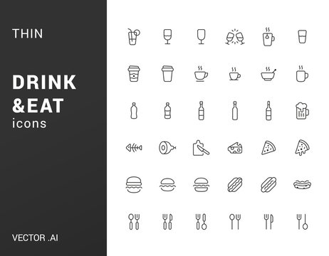 Drink and Eat pack of thin icons