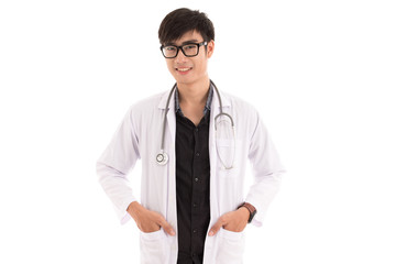 healthcare and medical concept - young male doctor with stethosc