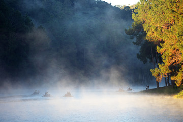 morning mist in pang ung lake,maehongson THAILAND.