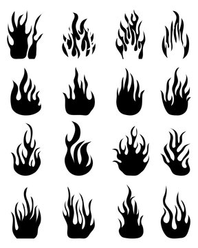 Fire flames, set icons, vector
