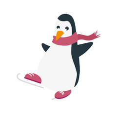 Penguin skating ice vector
