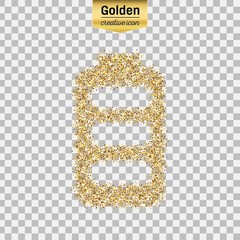 Gold glitter vector icon of battery isolated on background. Art creative concept illustration for web, glow light confetti, bright sequins, sparkle tinsel, abstract bling, shimmer dust, foil.