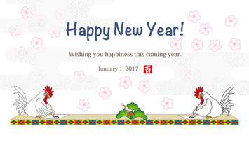 モダンなニワトリのイラストの年賀状テンプレート酉年２０１７
