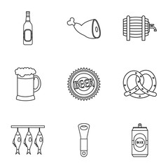 Beer icons set. Outline illustration of 9 beer vector icons for web