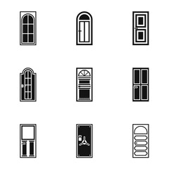 Door icons set. Simple illustration of 9 door vector icons for web