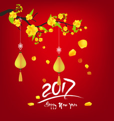Happy new year 2017 with flowers and chinese new year