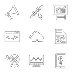 Fototapeta premium Promotion icons set. Outline illustration of 9 promotion vector icons for web