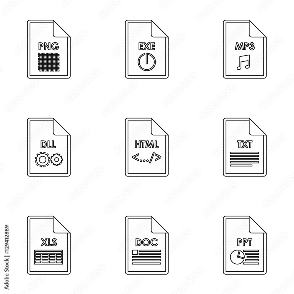 Poster documents icons set. outline illustration of 9 documents vector icons for web