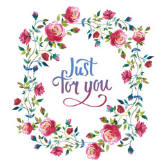 Wildflower rose flower wreath in a watercolor style isolated.