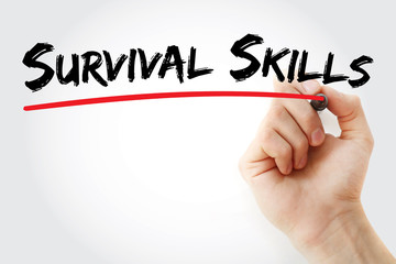 Hand writing Survival skills with marker, concept background