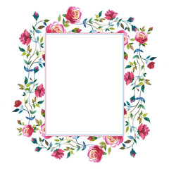 Wildflower rose flower frame in a watercolor style isolated.