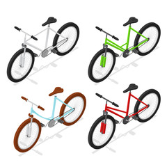 Color Bikes Set Isometric View. Vector