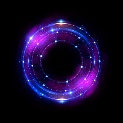 Abstract neon background. luminous swirling bunner. Glowing spiral. 
Shine round frame with light circles light effect. Glowing cover. 
Space for your message. Glossy. LED ellipse