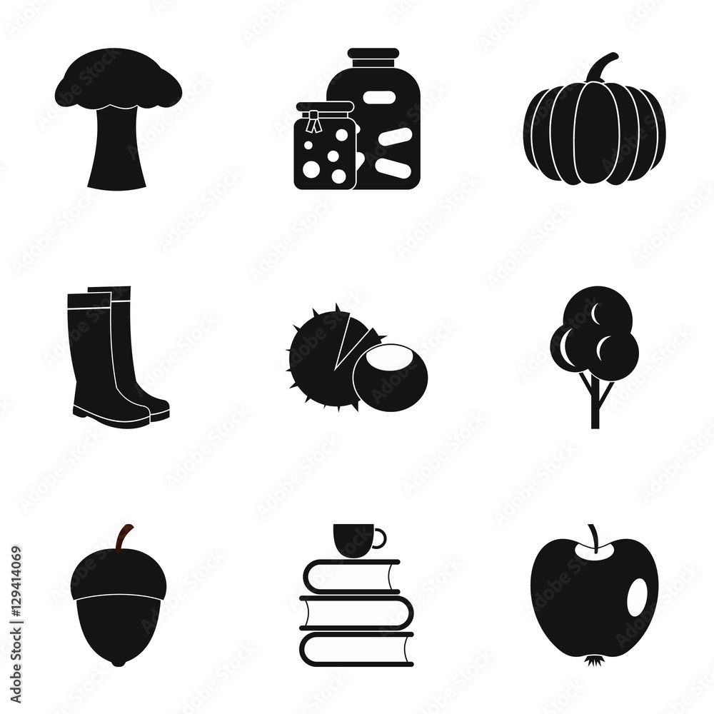 Poster autumn weather icons set. simple illustration of 9 autumn weather vector icons for web