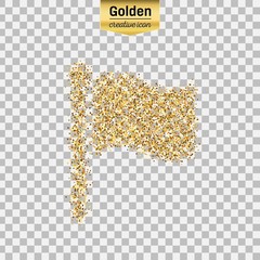 Gold glitter vector icon of flag isolated on background. Art creative concept illustration for web, glow light confetti, bright sequins, sparkle tinsel, abstract bling, shimmer dust, foil.