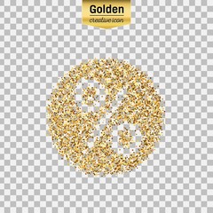 Gold glitter vector icon of percent isolated on background. Art creative concept illustration for web, glow light confetti, bright sequins, sparkle tinsel, abstract bling, shimmer dust, foil.