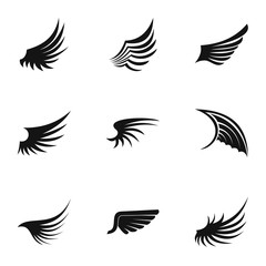 Fototapeta premium Wings icons set. Simple illustration of 9 wings vector icons for web