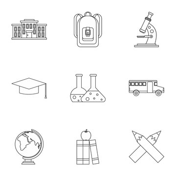 Children education icons set. Outline illustration of 9 children education vector icons for web