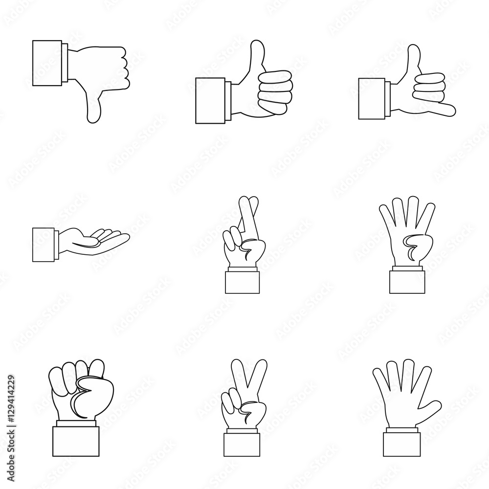 Aufkleber gesture icons set. outline illustration of 9 gesture vector icons for web