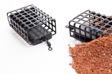 Dry feed for carp fishing as background. Different fishing feede