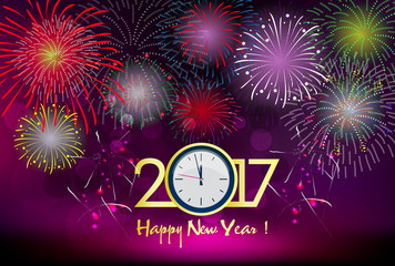 Happy new year fireworks 2017 holiday background design