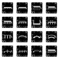 Bridge set icons in grunge style isolated on white background. Vector illustration