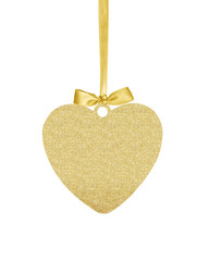 Golden Glitter Heart as Christmas decoration isolated on white b