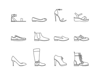 Woman Shoes Thin Line Set. Vector