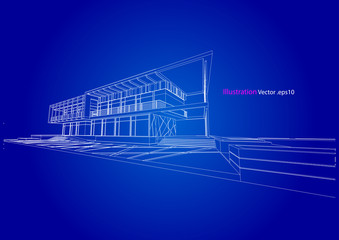 commercial building structure architecture abstract drawing, 3d illustration vector
