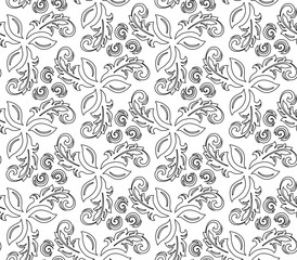 Floral ornament. Seamless abstract classic pattern with flowers. Black and white pattern