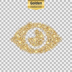 Gold glitter vector icon of eye isolated on background. Art creative concept illustration for web, glow light confetti, bright sequins, sparkle tinsel, abstract bling, shimmer dust, foil.