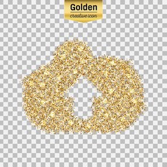 Gold glitter vector icon of cloud isolated on background. Art creative concept illustration for web, glow light confetti, bright sequins, sparkle tinsel, abstract bling, shimmer dust, foil.