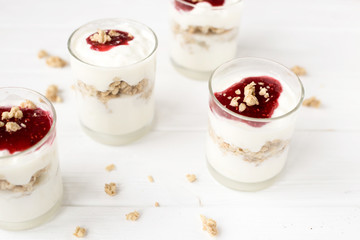 yogurt with muesli and jam