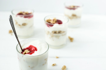 yogurt with muesli and jam