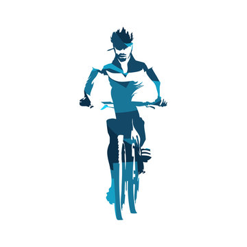 Mountain biker, abstract blue cycling vector silhouette