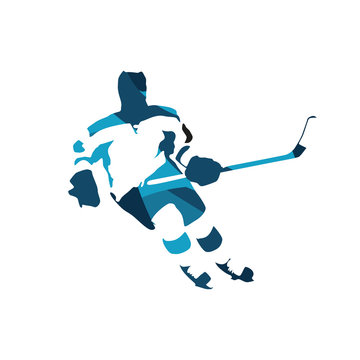 Ice hockey player, abstract blue vector silhouette