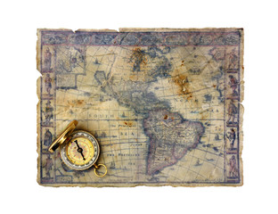 Fototapeta na wymiar Ancient map and vintage compass