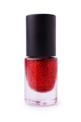 Red nail polish with glitter