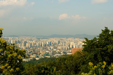 Fototapeta premium Seoul city street view from top in summer