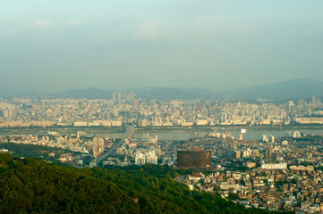 Naklejka premium Seoul city street view from top in summer
