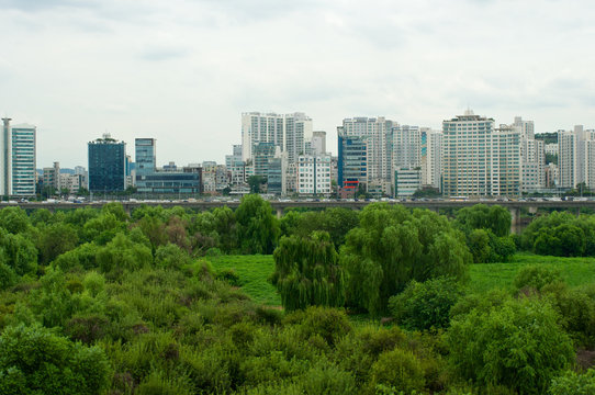 Hangang river in Seoul in summer in Korea