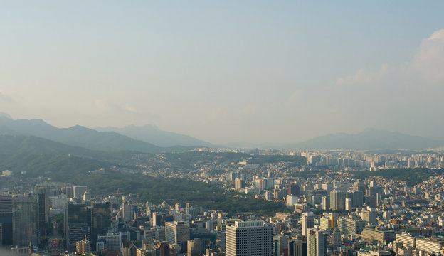 Seoul city street view from top in summer