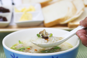 Stock Photo:.pork rice or mush for breakfast